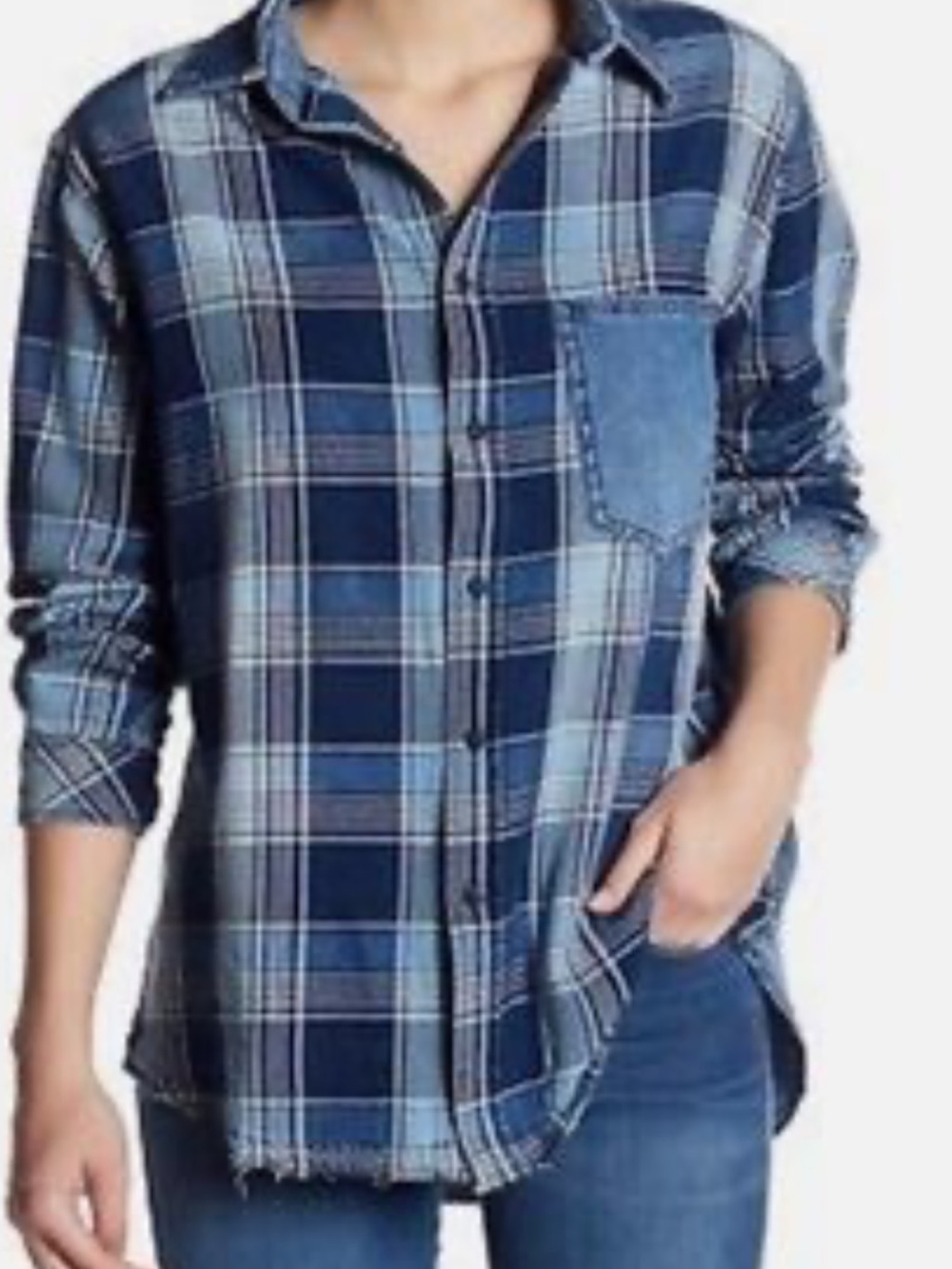 Current /Elliott reworked plaid button-down